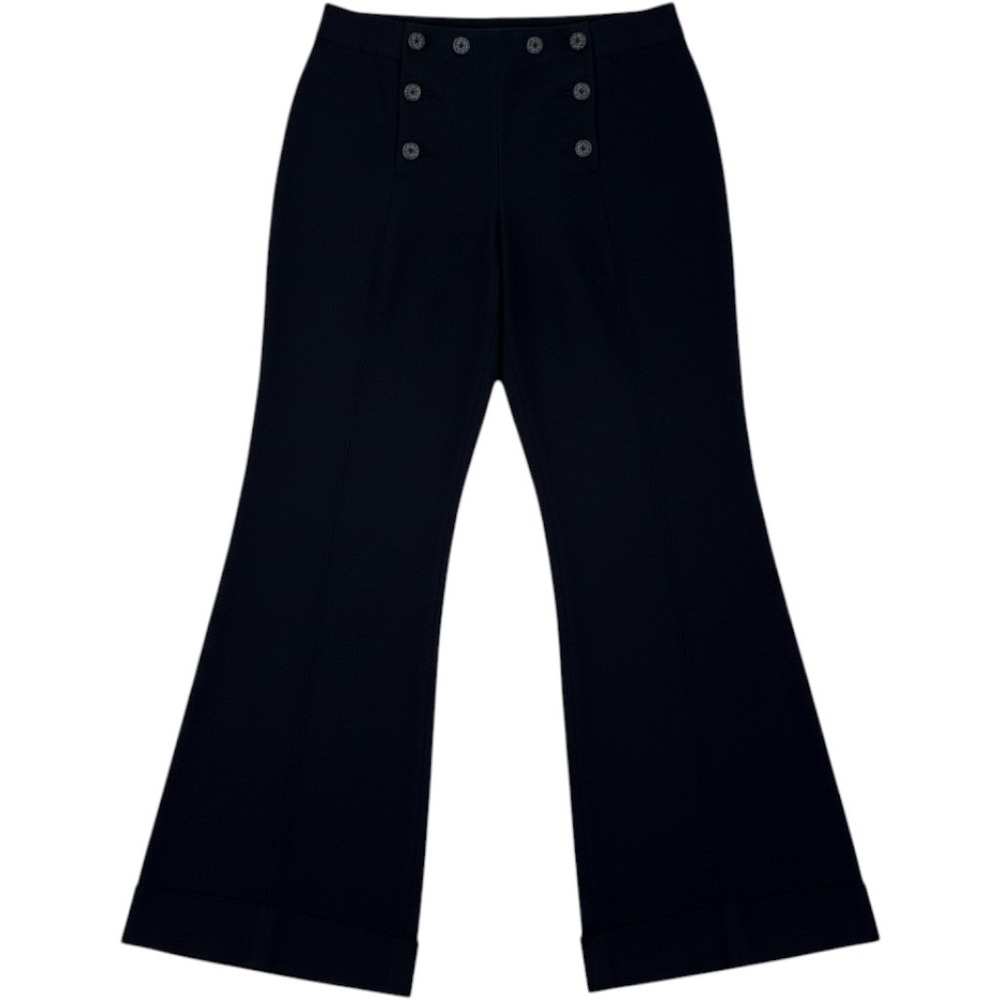 DV by Donna Moore Black Sailor Wide Leg Trousers Mid Rise Cuffed Pants Size 8